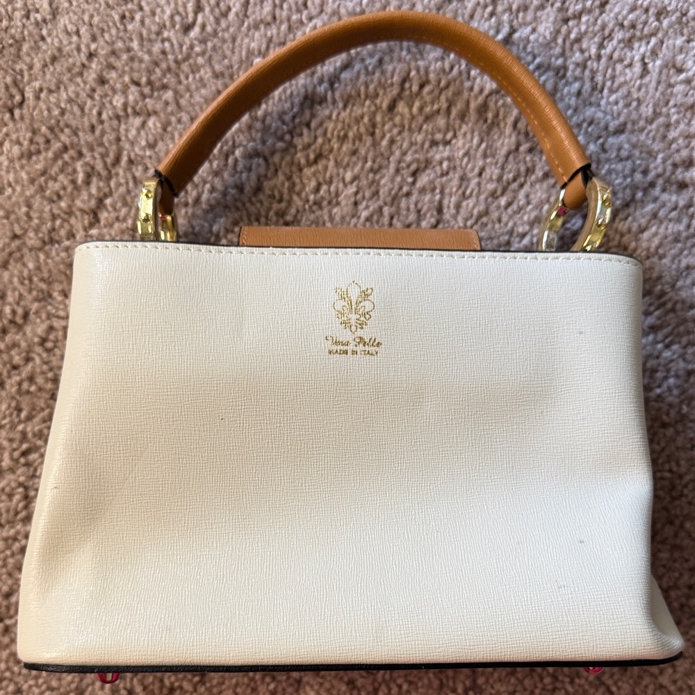 Vera Pelle Cream and Tan Satchel